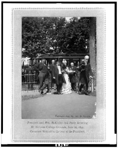 President and Mrs. McKinley and party entering Mt. Holyoke College grounds, June 20, 1899; Governor Wolcott in the rear of the President LCCN95500942