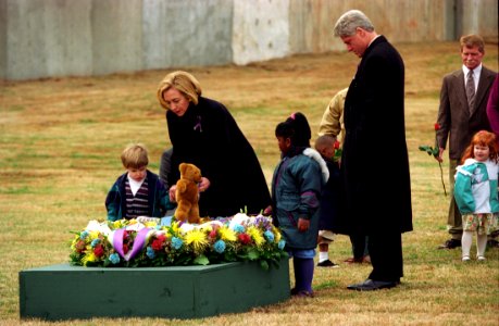 President Bill Clinton and Hillary Rodham Clinton at a wreath laying ceremony in Oklahoma City