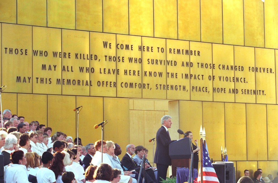 President Bill Clinton delivers remarks at the dedication of the Oklahoma City National Memorial