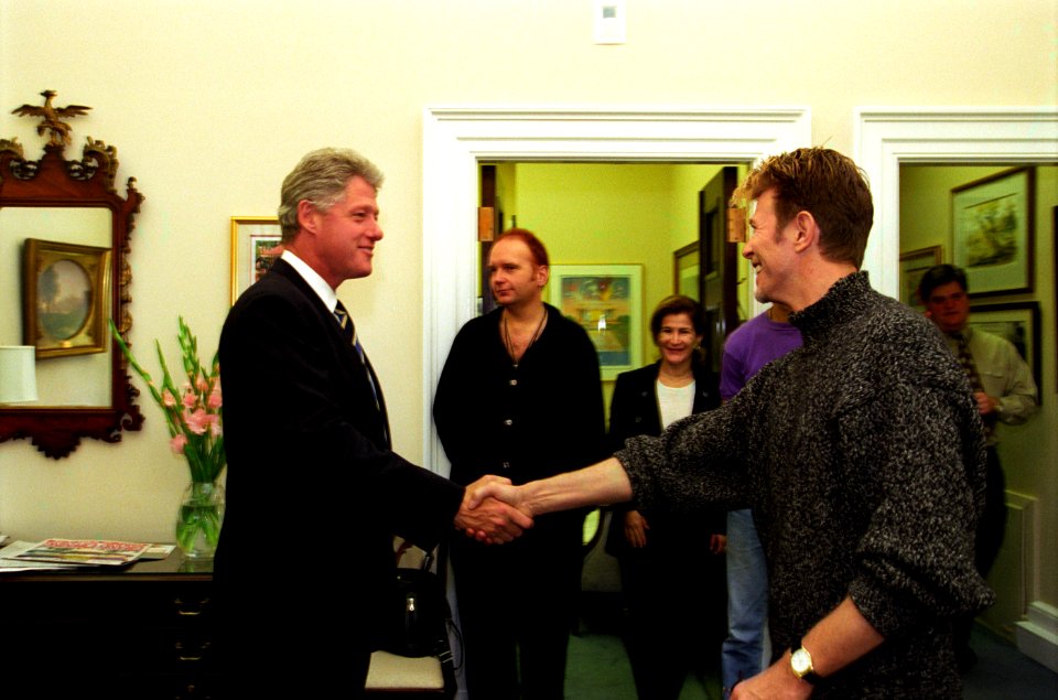 President Bill Clinton greets David Bowie