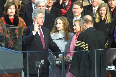 President Bill Clinton is sworn in by Chief Justice William H. Rehnquist