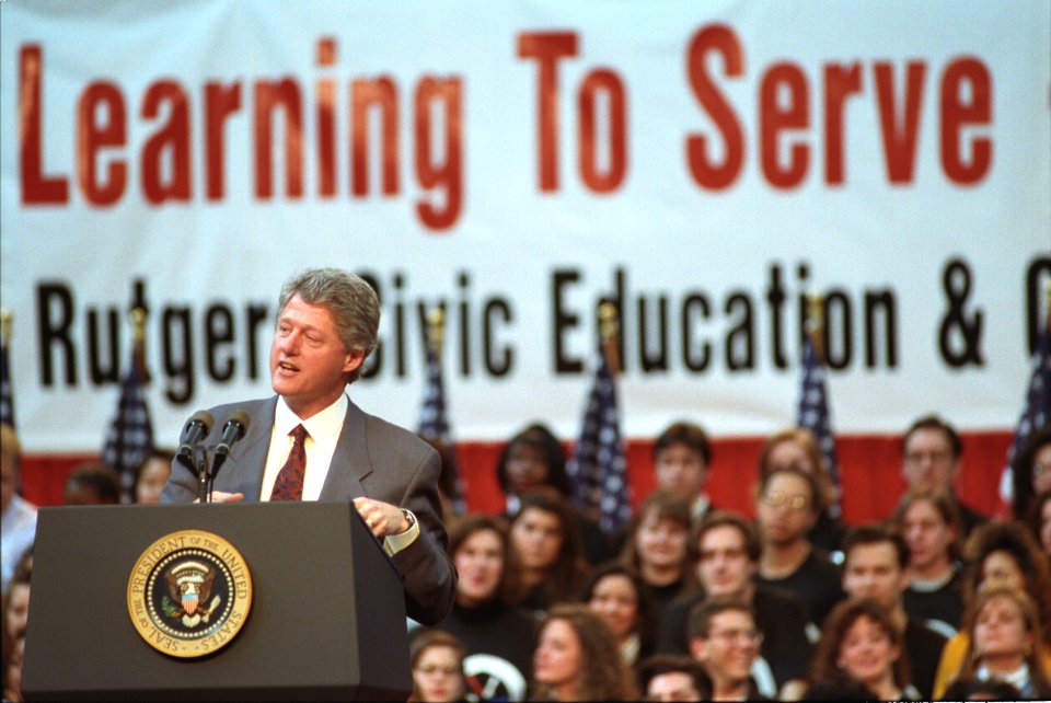 President Bill Clinton delivers National Service Address to students at Rutgers University