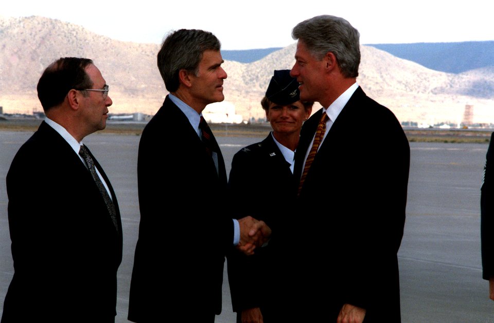 President Bill Clinton greets Steven Schiff and Jeff Bingaman