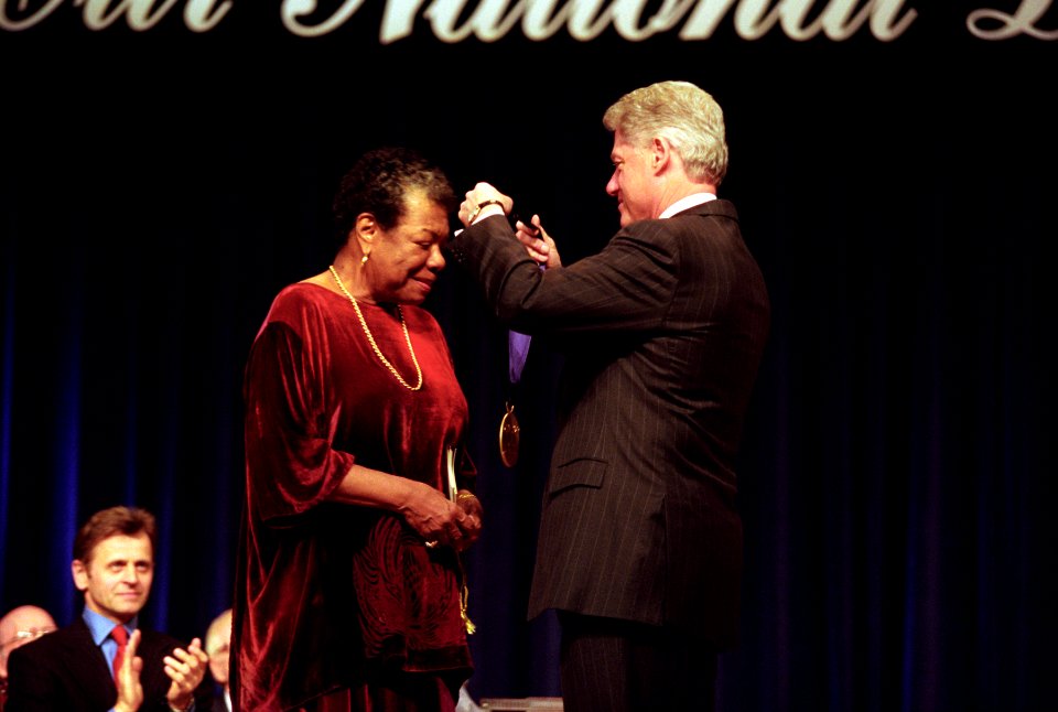 President Bill Clinton presents the National Medal of Arts and Humanities Award to Maya Angelou