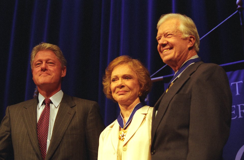 President Bill Clinton with President Jimmy Carter and First Lady Rosalynn Carter