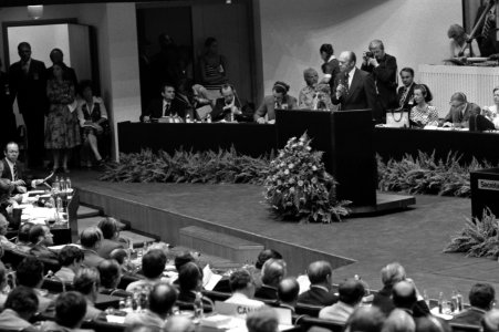 President Gerald Ford addresses delegates during the Plenary Session of the Conference on Security and Cooperation in Europe