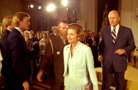 President Gerald Ford and First Lady Betty Ford descend the platform after the inauguration ceremony photo