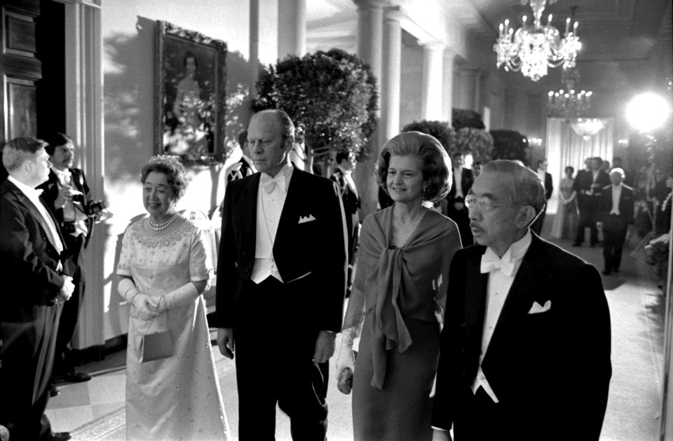 President Gerald Ford and Mrs. Betty Ford escort the Emperor and Empress of Japan