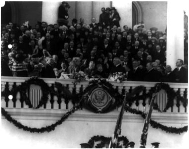 President Harding taking the oath administered by Chief Justice White, March 4, 1921, Washington, D.C. LCCN2002695724