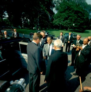 President John F. Kennedy and President Dr. Sarvepalli Radhakrishnan of India Visit with the Press