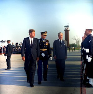 President John F. Kennedy and Prime Minister of Great Britain, Harold Macmillan, Inspect Honor Guard Troops (14006733247)