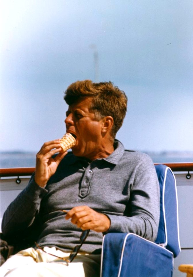 President John F. Kennedy Eats Ice Cream Aboard the Honey Fitz