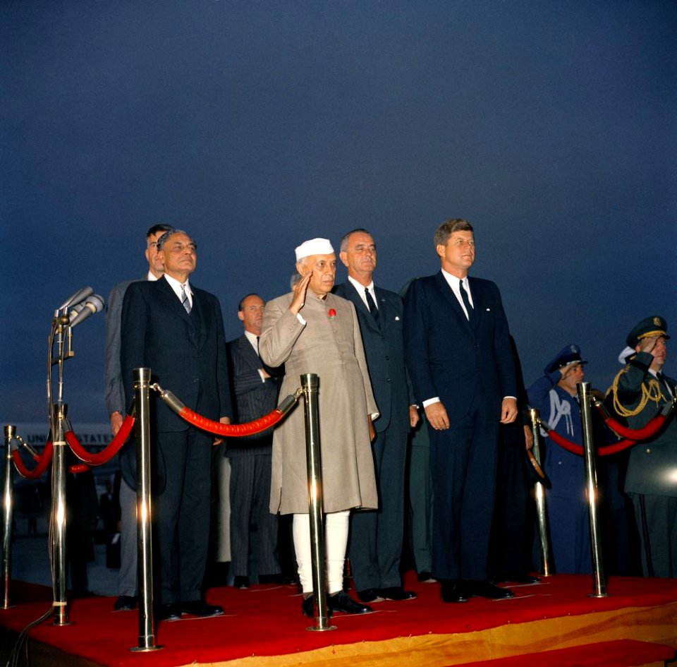 President John F. Kennedy and Prime Minister of India Jawaharlal Nehru at Arrival Ceremonies