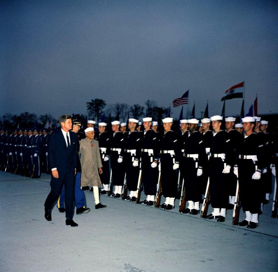 President John F. Kennedy and Prime Minister of India Jawaharlal Nehru During Arrival Ceremonies (color)