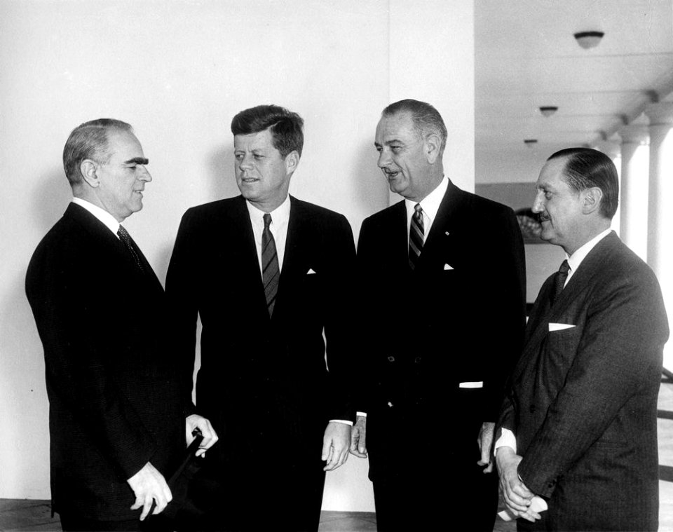 President John F. Kennedy and Vice President Lyndon B. Johnson Meet with Prime Minister of Greece Konstantine Karamanlis