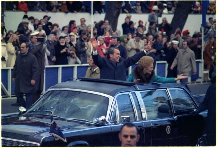 President and Mrs. Nixon in the inuagural motorcade - NARA - 194475 photo