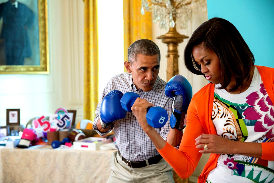 President Barack Obama and Michelle Obama Pose for photos at the Instagram