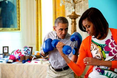 President Barack Obama and Michelle Obama Pose for photos at the Instagram