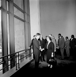 President John F. Kennedy greets Golda Meir