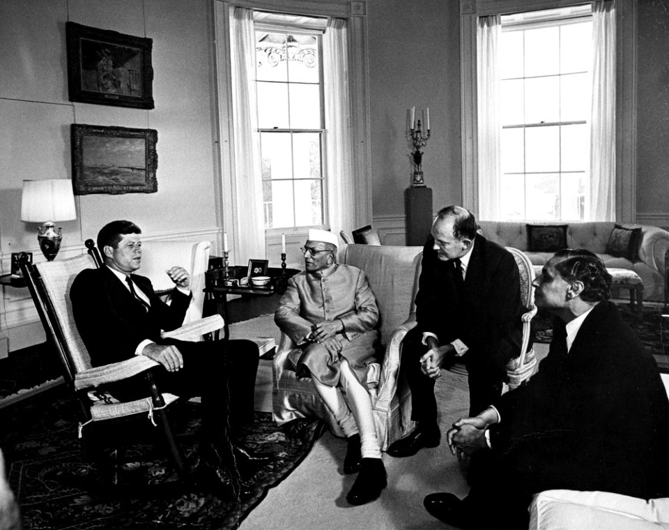 President John F. Kennedy meets with Morarji Ranchhodji Desai, Finance Minister of India