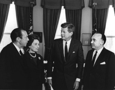 President John F. Kennedy Meets with Planning Group for New York's Birthday Salute to the President JFKWHP-AR7140-A