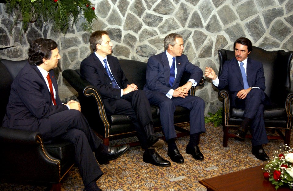 President George W. Bush, Prime Minister Jose Manuel Durao Barroso, Prime Minister Tony Blair, and Prime Minister Jose Maria Aznar