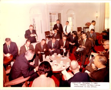 President Johnson with press 1963 (4)