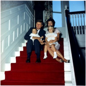 President Kennedy and family. President Kennedy, Mrs. Kennedy, John F. Kennedy, Jr., Caroline Kennedy. Newport, RI... - NARA - 194202 photo