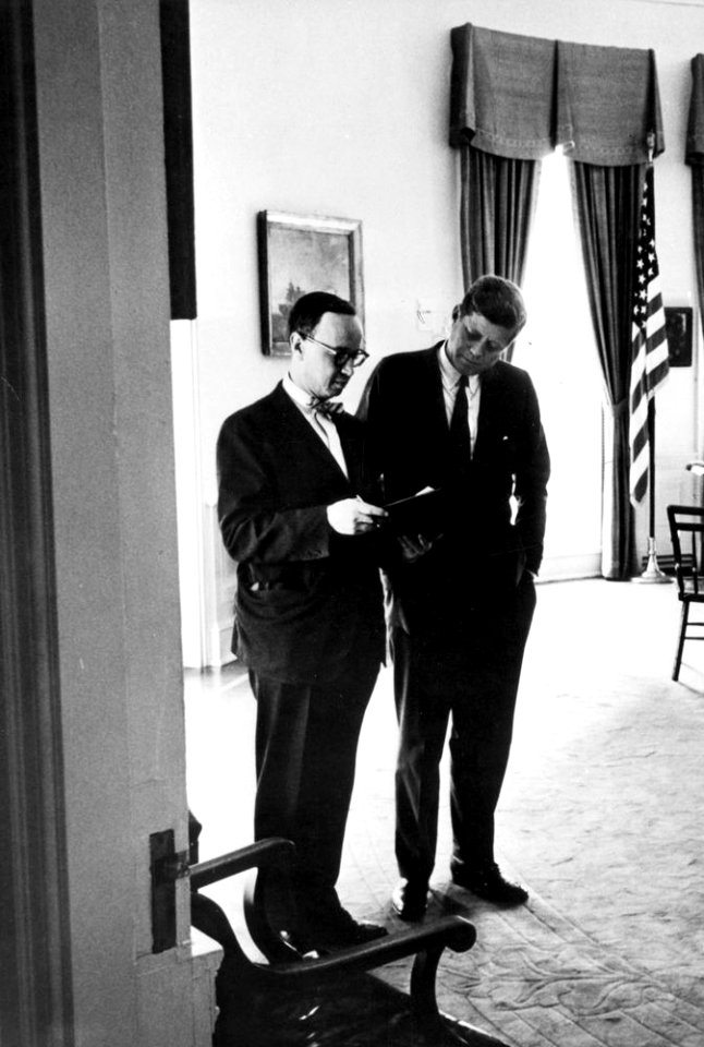 President John F. Kennedy with Special Assistant to the President, Arthur M. Schlesinger, Jr. JFKWHP-ST-322-1-62