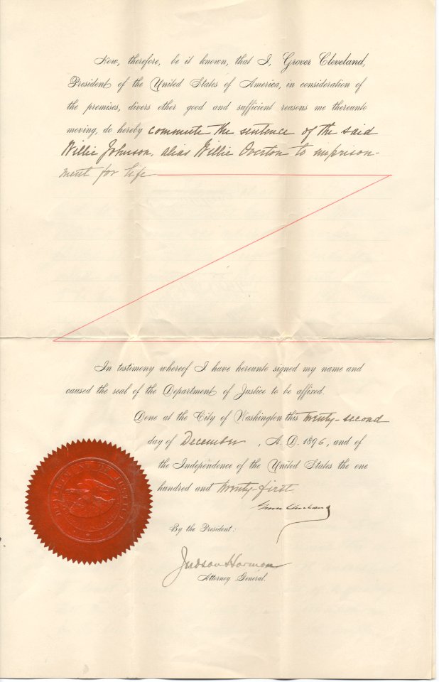President Grover Cleveland's Commutation of Willie Johnson, alias Willie Overton's Death Sentence - Page 3 (8494356757)