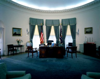 President John F. Kennedy's HMS Resolute Desk in the Oval Office photo