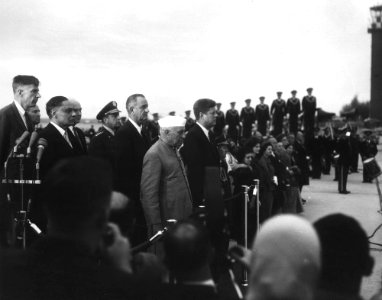 President John F. Kennedy, Prime Minister of India Jawaharlal Nehru, and Others During Arrival Ceremonies
