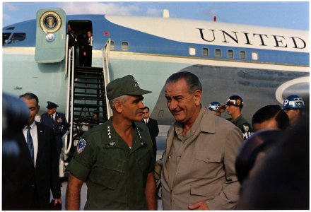 President Lyndon B. Johnson in Vietnam, With General William Westmoreland - NARA - 192515