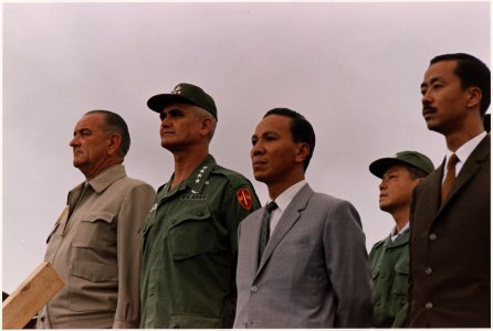 President Lyndon B. Johnson in Vietnam, With General William Westmoreland, Lieutenant General Nguyen Van Thieu, Prime... - NARA - 192508 photo
