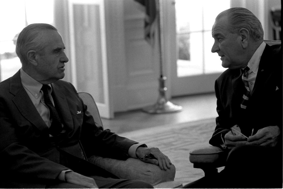 President Lyndon B. Johnson meets with advisor Amb. W. Averell Harriman