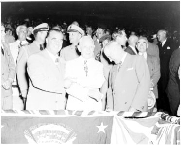 President Harry S. Truman attending a baseball game, Griffith Stadium, Washington, DC. A close-up of President... - NARA - 199868 photo