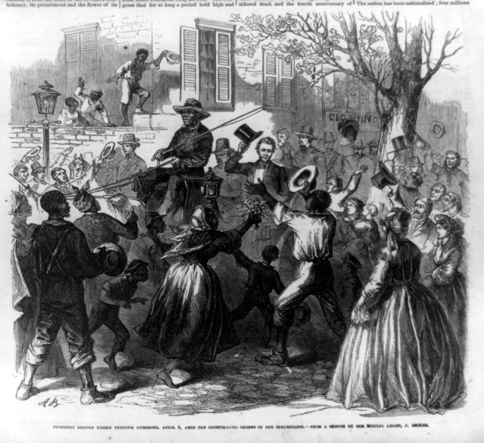 President Lincoln riding through Richmond, April 4, amid the enthusiastic cheers of the inhabitants LCCN99613987