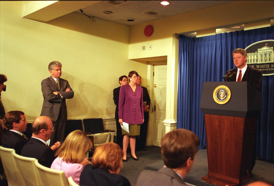 President Bill Clinton delivers a statement regarding the Oklahoma City bombing