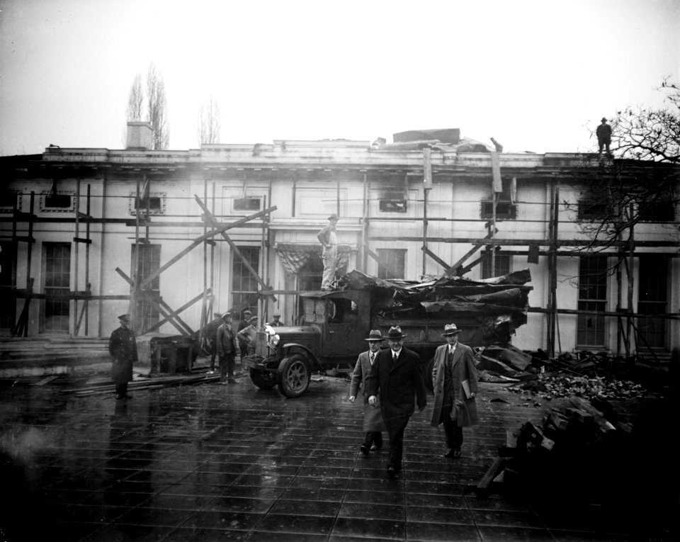 President Hoover views West Wing fire ruins 15 January 1930 cropped