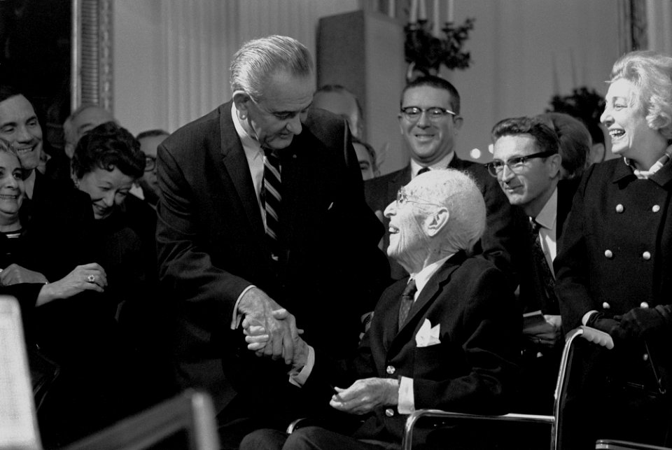 President Lyndon B. Johnson greets Upton Sinclair