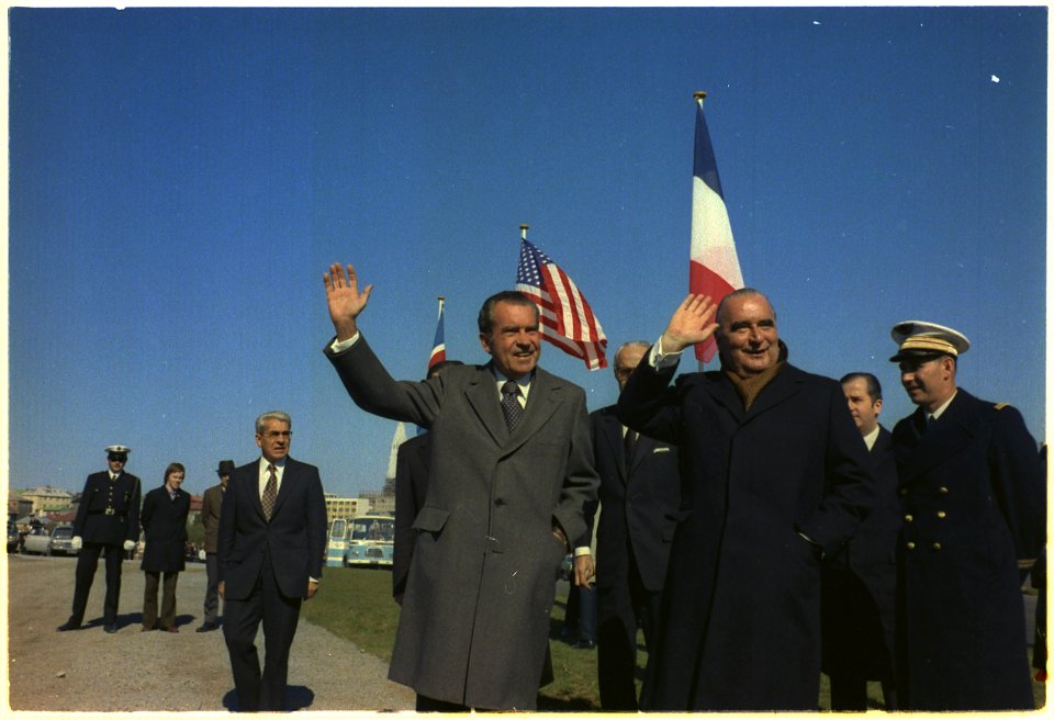 President Nixon and French President George Pompidou prior to U.S. French summit conference in Reykjavik, Iceland - NARA - 194511