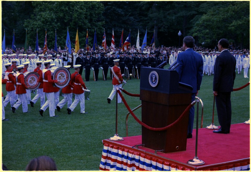 President Nixon and President Alvarez of Mexico review the troops - NARA - 194436