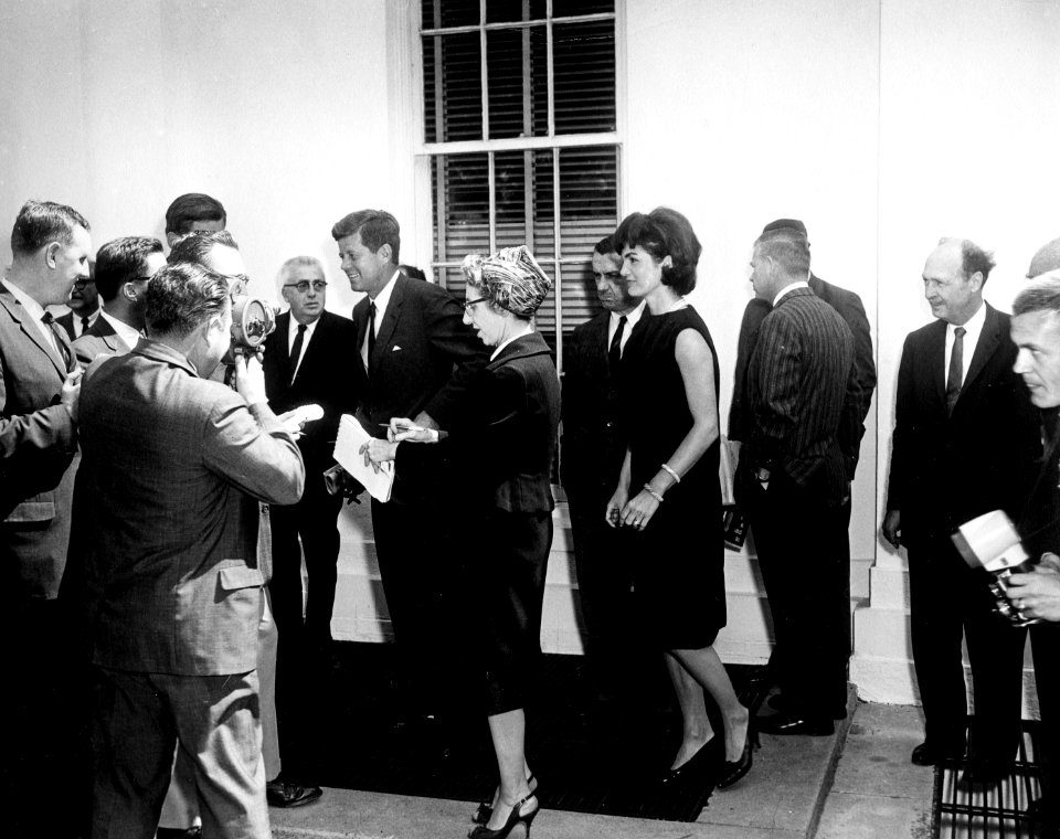 President John F. Kennedy and First Lady Jacqueline Kennedy Bid Farewell to Prince Rainier III and Princess Grace of Monaco (14193304894)