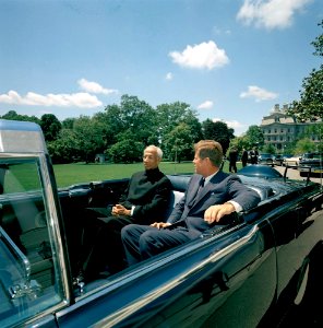 President John F. Kennedy and President Dr. Sarvepalli Radhakrishnan of India in Car Before Motorcade (6)