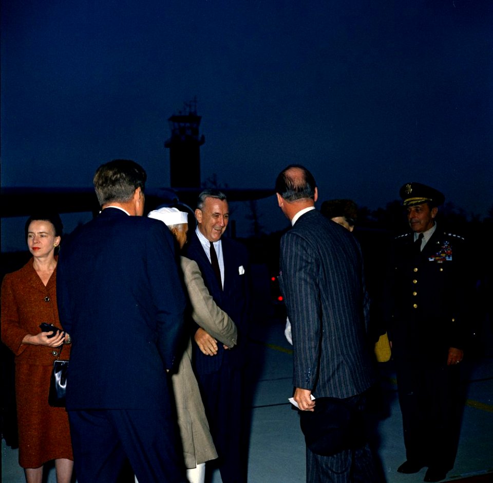 President John F. Kennedy and Prime Minister of India Jawaharlal Nehru Attend Arrival Ceremonies (color)
