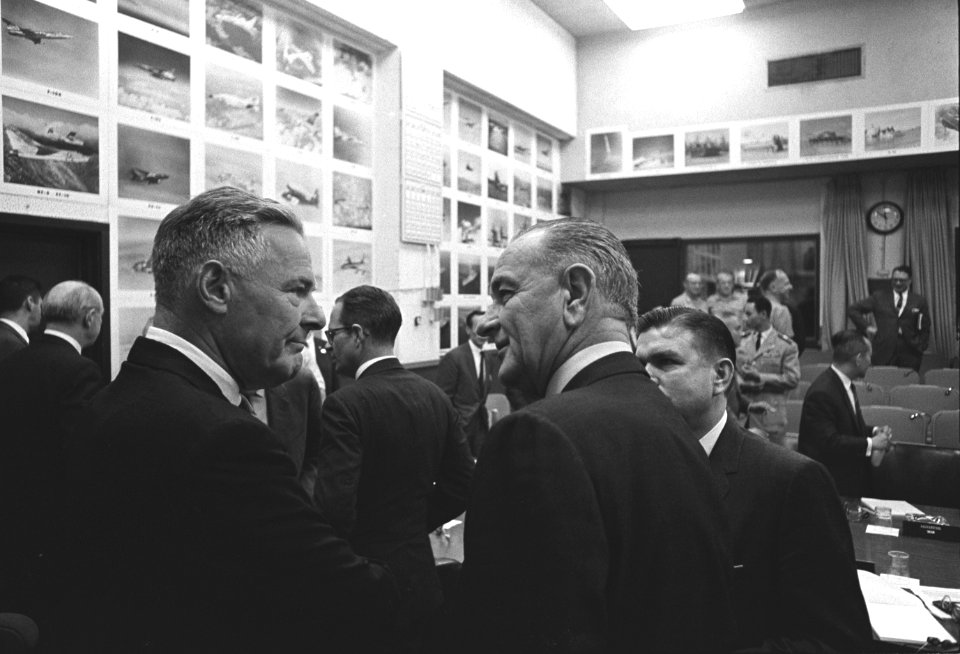 President Lyndon B. Johnson with Henry Cabot Lodge and Marvin Watson