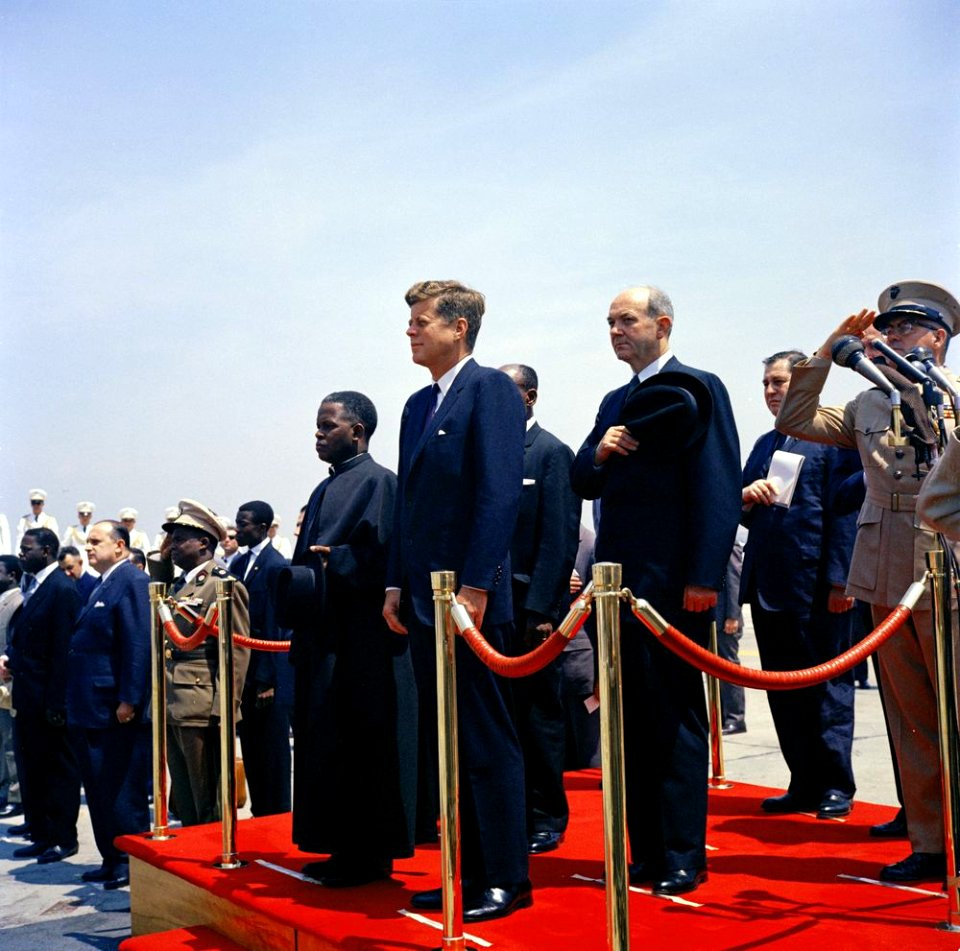 President John F. Kennedy Attends Arrival Ceremonies for Fulbert Youlou, President of the Republic of Congo (Brazzaville)