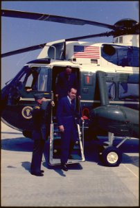 President Nixon and John D. Ehrlichman deplaning from Marine One - NARA - 194354