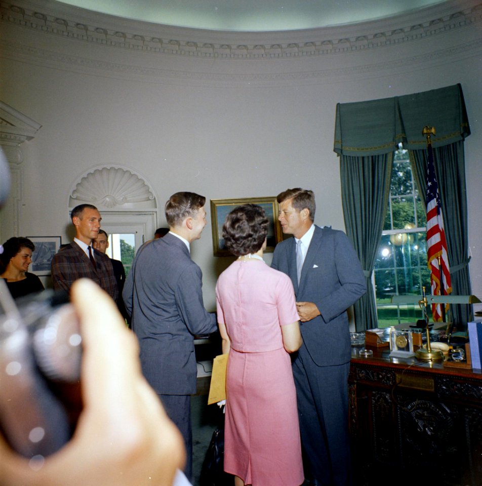 President John F. Kennedy greets the first group of Peace Corps Volunteers going to Tanganyika and Ghana, in the the Oval Office - KN-C18662
