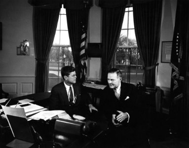 President John F. Kennedy meets with Henry Cabot Lodge, Director General of The Atlantic Institute photo